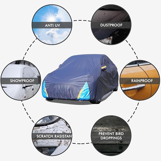 Car Cover Waterproof All Weather, 6 Layers Outdoor Full Exterior Cover Rain Sun UV Snowproof Protection with Zipper Cotton, Mirror Pocket for Toyota Camry