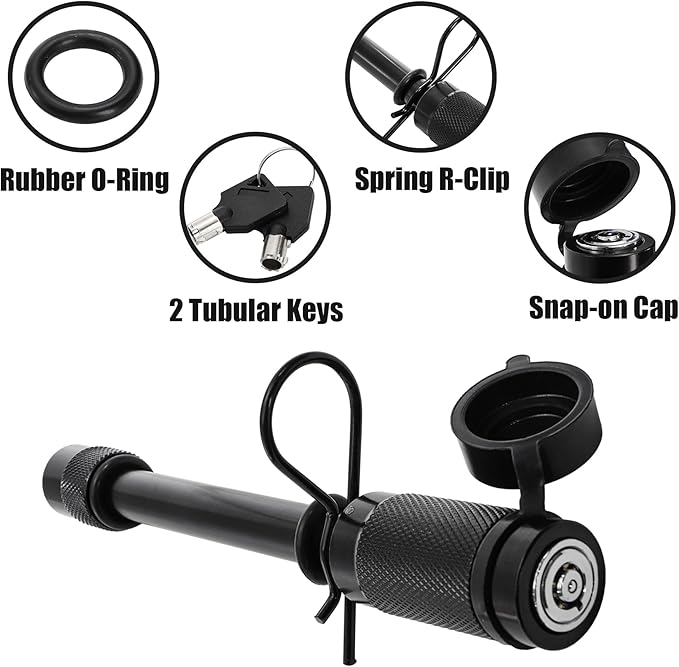 Elsjoy 5/8" Trailer Hitch Lock with Extra Long 4-1/2" Span, Locking Hitch Pin for 3 Inch Receiver with Anti-Rattle O-Rings for Trailer, Truck, Car