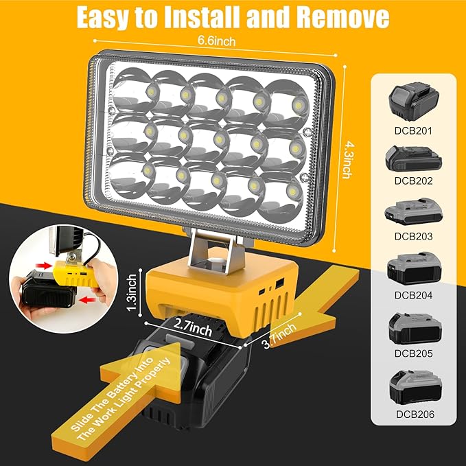 Cordless Work Light Compatible with Dewalt 18V 20V Battery, 7000LM 360° Rotatable Underhood Work Light, Portable Work Light with USB & Type-C Charging for Jobsite, Car Repairing, Emergency, Garage