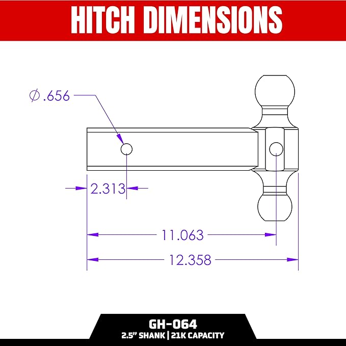 GEN-Y Hitch Extended Dual Ball Mount for 2.5-Inch Receiver - 2 5/16" & 2" Balls with 21,000 LBS Towing Capacity, 3,000 LBS Tongue Weight, Solid Shank, 12-Inches Long, Black