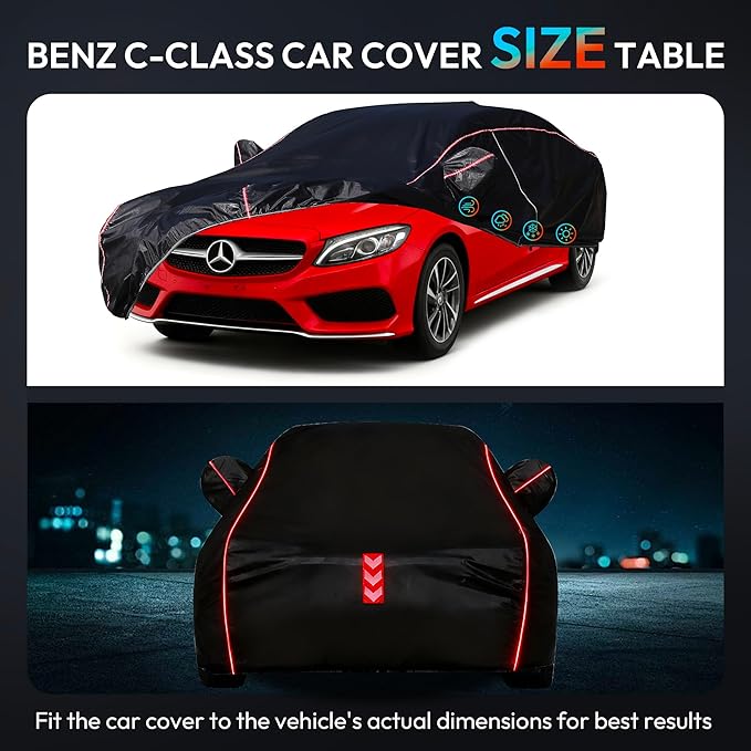 Car Cover for Mercedes-Benz C-Class 2008-2025,All-Around Fastening 60s Quick-Install, 4 Upgrades for Car Cover Waterproof All Weather