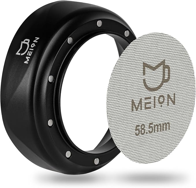 58mm Dosing Funnel and 58.5mm Puck Screen and Espresso Distribution Tool Set, Magnetic Coffee Funnel, Reusable 58.5mm Espresso Puck Screen(Black)