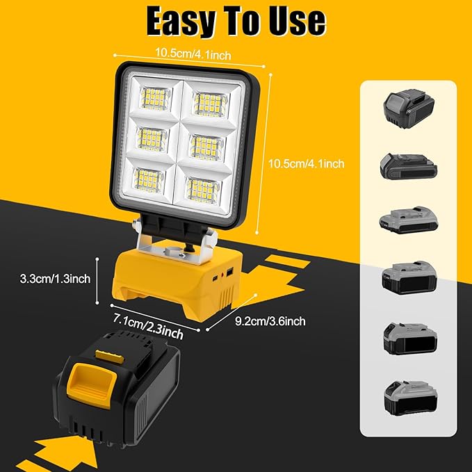 T-SUN 50W 5000LM LED Work Light, Cordless Portable Light Compatible with Dewalt 20V Max Battery(Not Included), with USB C & USB Port for Jobsite, Emergency, Garage, Car Repair.