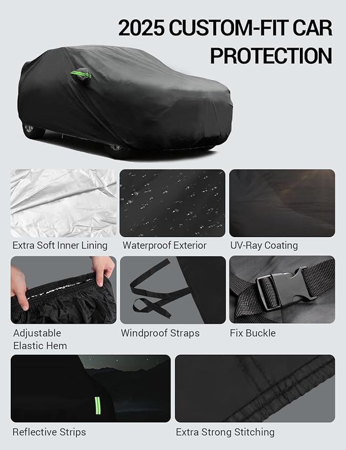Proadsy Car Cover for 2009-2024 Ford Edge, Waterproof All Weather for Automobiles, Windproof Snowproof Rain Hail Sun UV Protection Full Outdoor Indoor Exterior Car Covers, Black
