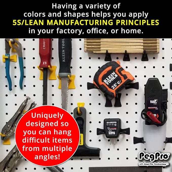 PegPro® J, 1", 2" Hooks Kit for Standard “Wood Fiber” pegboard – Durable Plastic Pegboard Hooks - for Garage, Kitchen, Craft Room, and More (J, 1", 2" Hook - 50 Pack, Black)