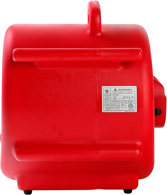 Mounto 1/3hp Air Mover 2000cfm Carpet Dryer Blower Floor Drying Fan - 3-Speed Air Mover w/Dual GFCI Outlet, 25ft Power Cord for Drying, Cooling, Air Circulation (Red)