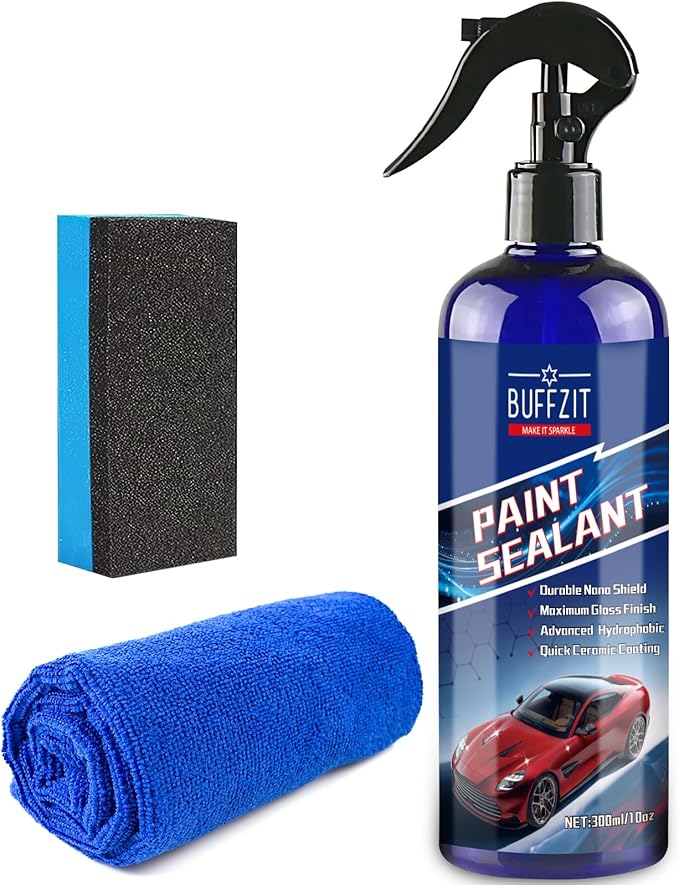 Paint Sealant Spray Quick Effect Coating Agent for High Gloss Shine & Protection All-in-One Waterless Wash Wax Hydrophobic Polish for Cars Motorcycle Trucks & RVs with Microfiber Towel 10oz/300ml