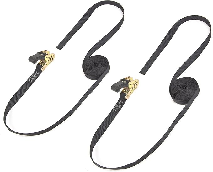 PowerTye - Endless Ratchet Strap - 1in x 14ft Easy Grip (Hookless), Tie Down Strap w/ 400 lb. Working Load Limit / 1,200 lb. Break Strength, Ideal for Motorcycle, Truck Beds, & Cargos, Black 2-Pack