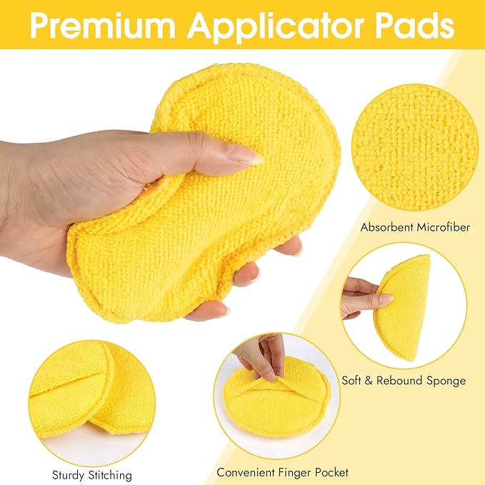 10 Pack Wax Applicator Pads, Microfiber Applicator Pad with Finger Pocket, Foam Car Wax Applicator Pad for Car Cleaning and Polishing (Yellow)