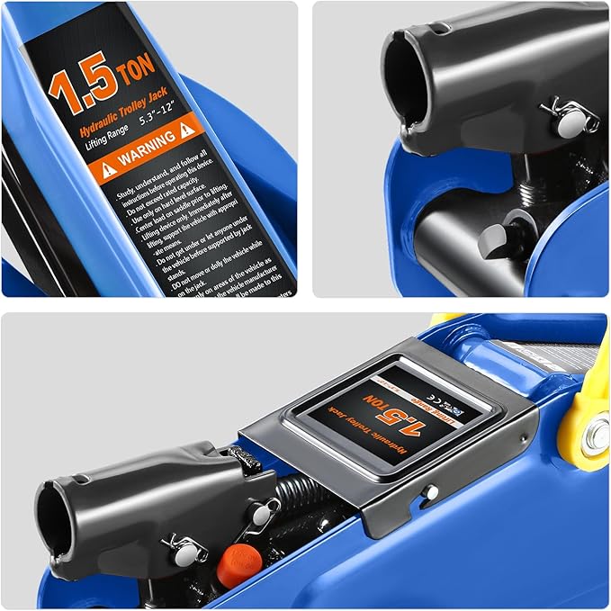 PM PERFORMOTOR Low Profile Hydraulic Trolley Service/Floor Jack, 1.5 Ton (3000 lbs) Capacity, Lifting Range 5.3"-12",Blue,PM-TOL-FJ15-BL