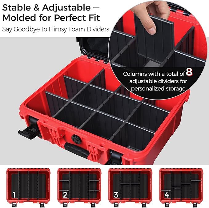 Case for Milwaukee Battery – Waterproof Extra Large Hard Storage Box with 8 Adjustable One-Piece Molded Dividers, Heavy Duty Protective Organizer for Milwaukee Battery & Charger