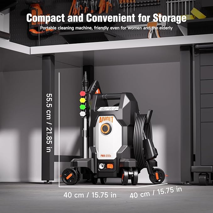 AIVOLT Pressure Washer, Portable Power Washer with Anti-Tipping 4-Wheel Design, 4 Quick-Connect Nozzles, Foam Cannon, Spray Gun & Cleaning Brush Set for Cars, Driveways, Fences, Patios & Home