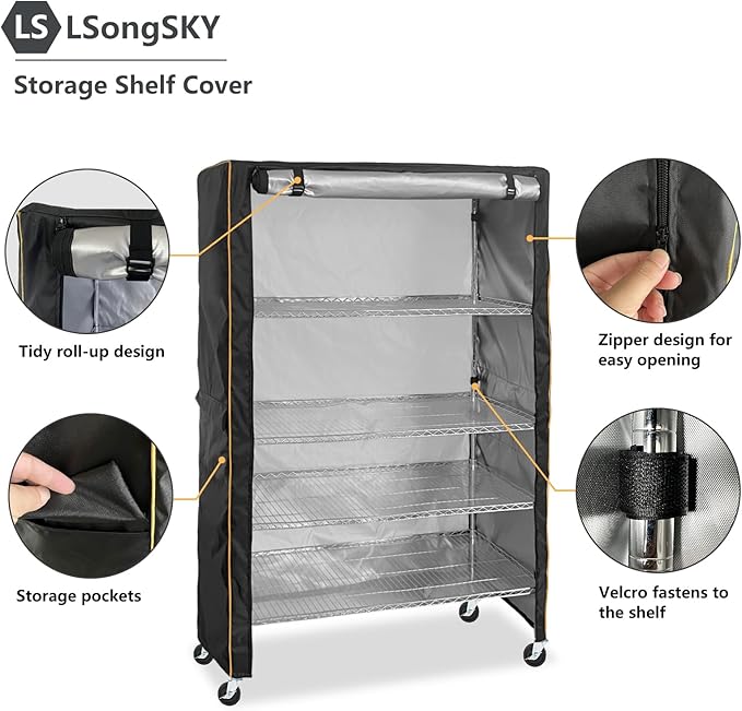 Shelf Cover Waterproof,Shelf Covers for Wire Shelving,Waterproof &Dustproof Heavy Duty Storage Shelves Cover,Keep Garage,Closet,Kitchen,Yard Neat,Fits Racks 36"W x 14"D x 72"H,Black