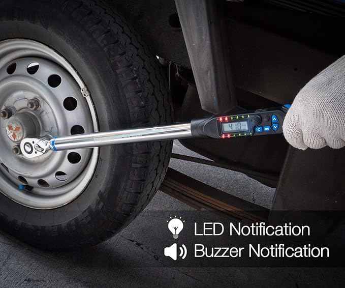 1/2 inch UltraPrecision Digital Torque Wrench, 12.5-250.7 ft-lbs Range Accurate to ±1%, Set Target Torque, LED and Buzzer, Calibrated (WEP4-340CN)