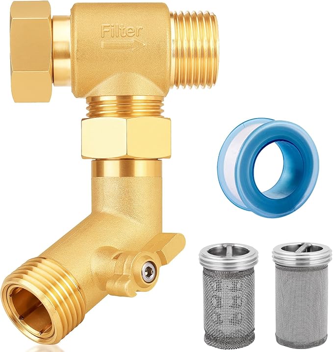 Garden Hose Filter Attachment with 100 Mesh and 40 Mesh Stainless Steel Screen,Brass Filter Pressure Washer Inlet for RV Camping Car Wash Rainwater Filtration (with Valve)