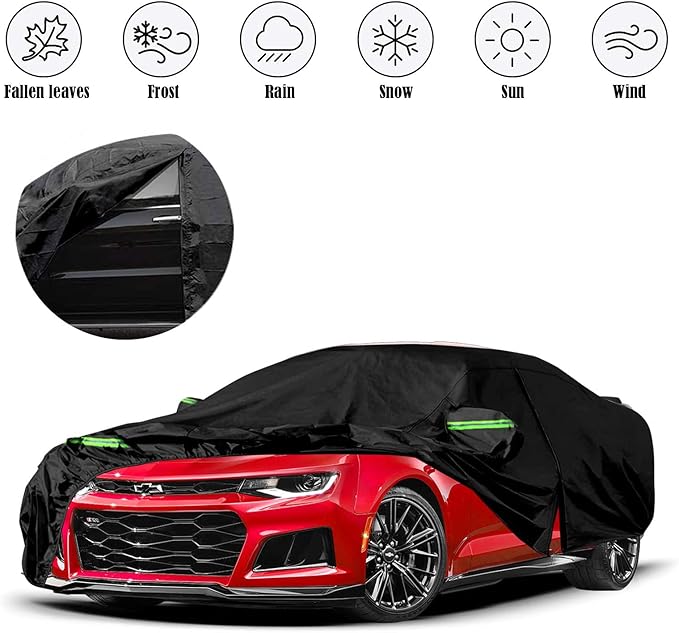 Waterproof Car Covers Replace for 2010-2025 Chevy Camaro, 6 Layers All Weather Custom-fit Camaro Car Cover with Zipper Door for Snow Rain Dust Hail Protection