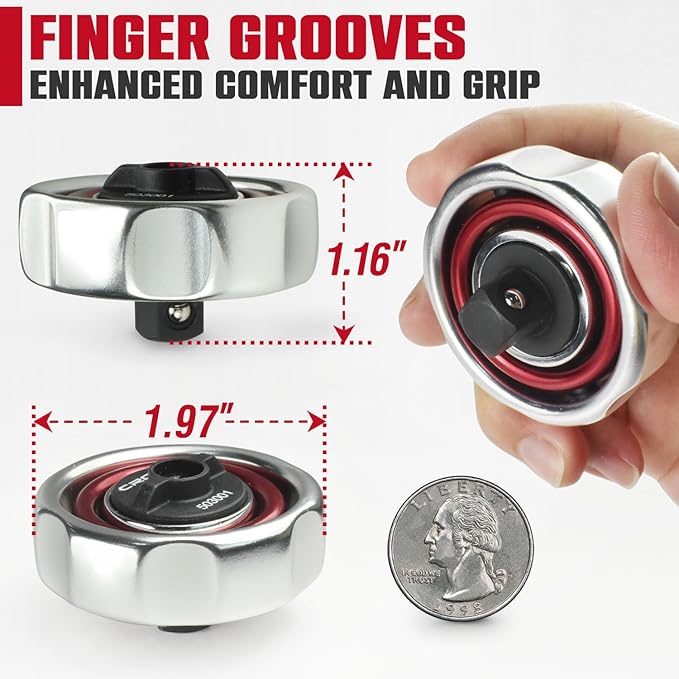 CROM 3/8" Drive Gimbal Palm Ratchet – 72-Tooth, Two-Axis, Reversible Finger Ratchet for Tight Spaces, Anodized Finish, Compact for One-Handed Control