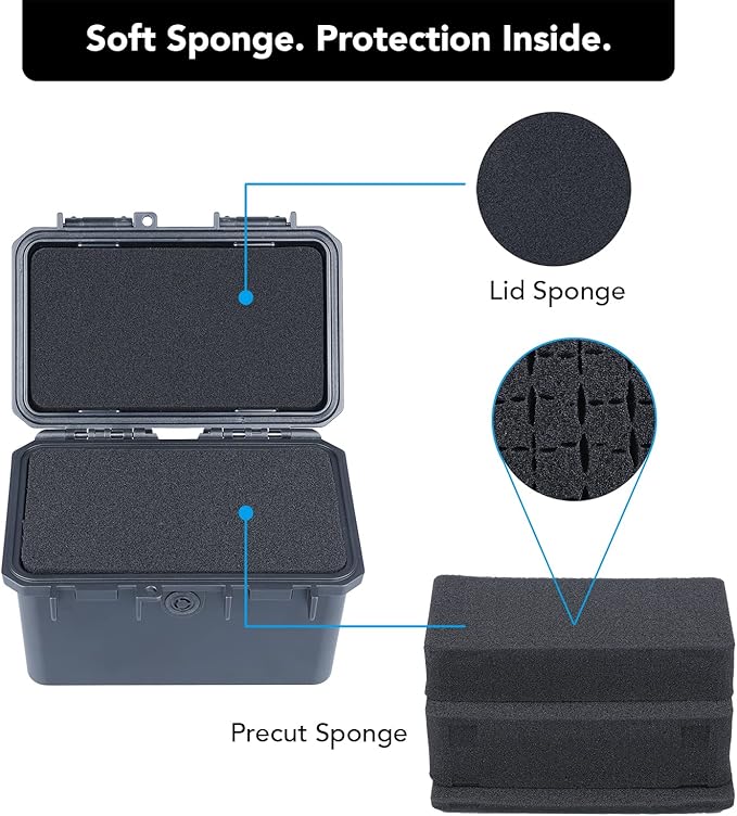 Lykus HC-1530 Mini Hard Case Dry Box with Foam Insert, Interior Size 5.8x3.3x3.7 in, IP66 Splash-Proof, Suitable for Cellphones, Tools, Small Devices and More