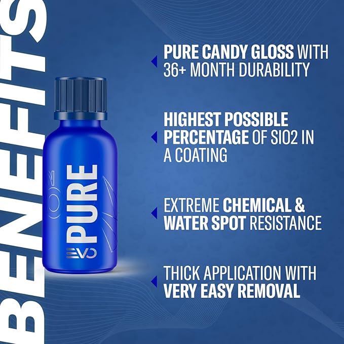 GYEON Pure EVO Ceramic Coating Ultra Gloss sio2 Hard Deep Shine Paint Protection Water Beading Chemical Resistance Easy Application One‑Layer Car Coating Extreme Durability