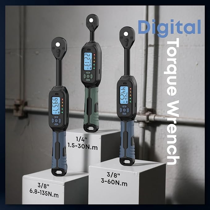 Digital Torque Wrench| ±2% Accuracy | Dual Alarm System | Short Handle Design | Electronic Torque Wrench Digital for Bicycle Moto/Auto Blue1 3/8" 3-60 N.m