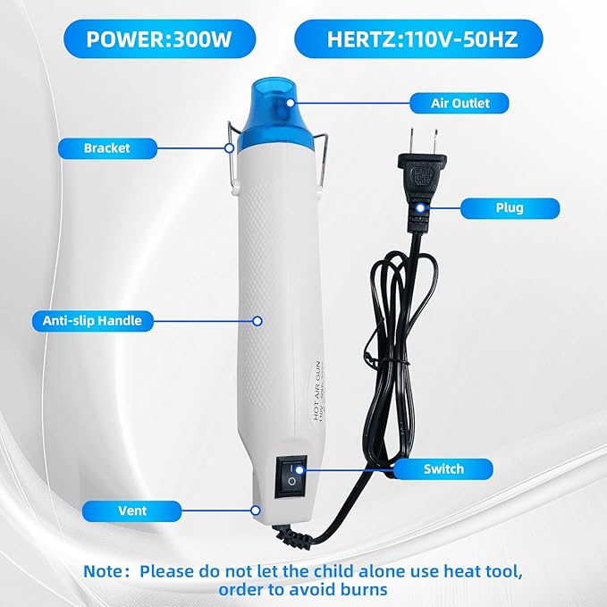 Heat Gun For Crafting, Mini Hot Air Gun For DIY Crafts,Heating Gun,Portable Heat-Gun Tool For Embossing Shrink Wrapping Drying Paint (White)