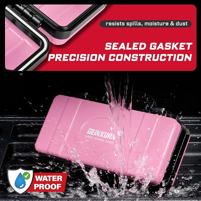 Geinxurn 11”Pink Tools Box, Portable Steel Heavy-duty Tool Case with Safety Latch and Handle for Tools Storage and Organizers, Home DIY