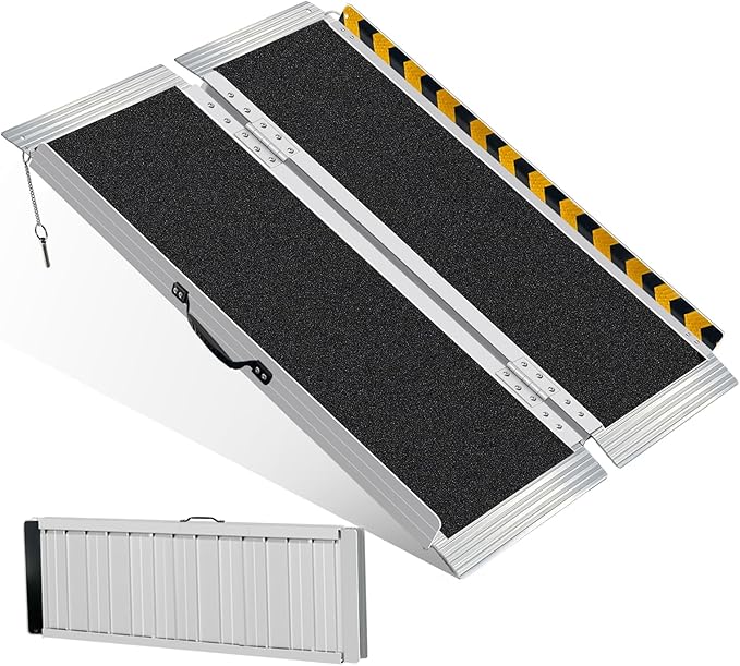 4FT Long Wheelchair Ramp for High Steps & Van Loading - Extra Stable Aluminum Ramp, Creates Gentler Slope for 4 to 12 Inch Height, 800 lbs Capacity