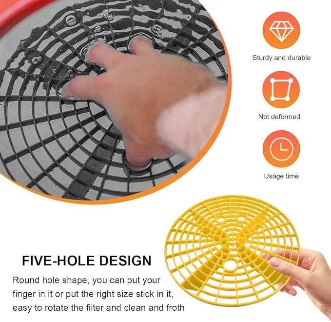 2 PCS Car Wash Bucket Inserts, Auto Detail Dirt Gaurd Buckets Filter Helps Remove Dirt Debris, Dirt Guard Insert Wash Filter Fits 12 Inch Diameter Bucket or 3-5 Gallon Buckets (Yellow)