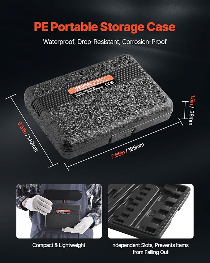 VEVOR Torx Bit Socket Set, 13-Piece Star T8 - T60 Set, S2 Alloy Steel and Cr-V Steel, 1/4 in, 3/8 in, and 1/2 in Drives, with Enhanced Storage Case, Torx Sockets for Hand Use, Mechanics, Auto Repair