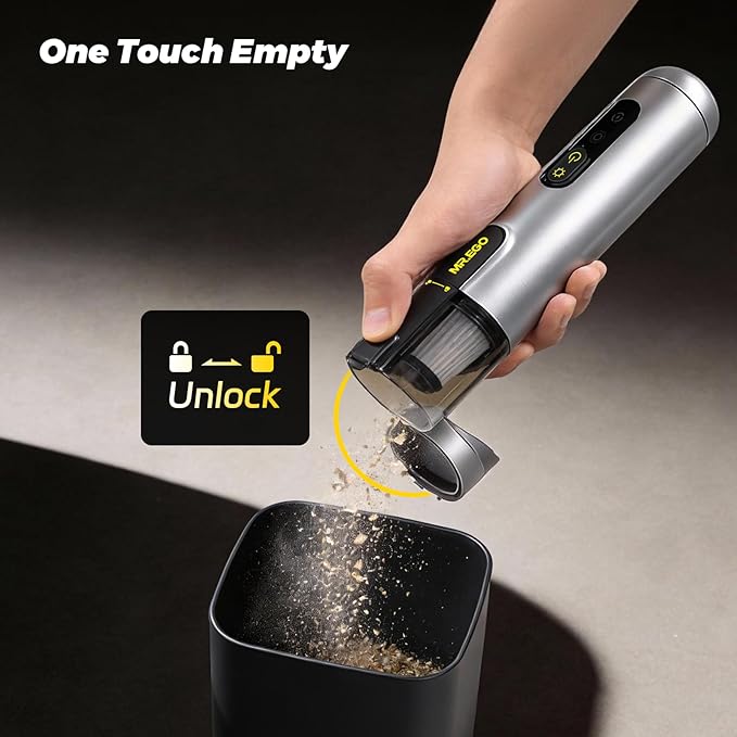 Mr.ego Handheld Car Vacuum Portable Cordless, 4-in-1 Mini Vacuum with 18500Pa Strong Suction, Desk Vacuum Cleaner and Air Duster with Green LED Light for Small Jobs, Car, Home, Keyboards (Silver)
