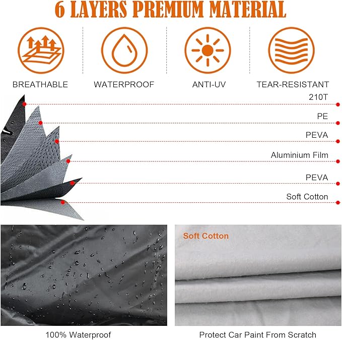 Waterproof Car Covers Replace for 2002-2025 Volvo XC90, 6 Layers All Weather Car Cover with Zipper Door & Windproof Bands for Snow Rain Dust Hail Protection