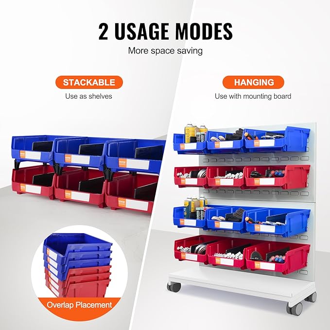 VEVOR Plastic Storage Bins 6 Pack (11 x 11 x 5-Inch), Hanging Stackable Storage Organizer Bins, Heavy Duty Stacking Containers for Closet, Garage, Office, Home, Pantry or Small Parts Organization