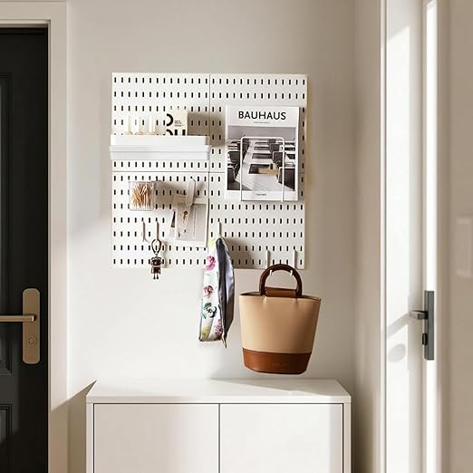Pegboard Combination Wall Organizer Kit，4 Pegboards & 20 Accessories, Mount Display Pegboard Panel for Home Office, Gaming Room, Wall Storage,Crafts Organization,12''x12'' Each (White)