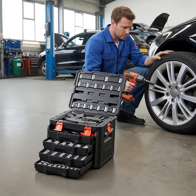VEVOR Mechanics Tool Set, 230-Piece Mechanic Tool Kit, 1/4 in, 3/8 in, and 1/2 in Drive, SAE and Metric Socket Set, Wrenches, Screwdriver Bits, Accessories, and Storage Case, for Automotive Repair