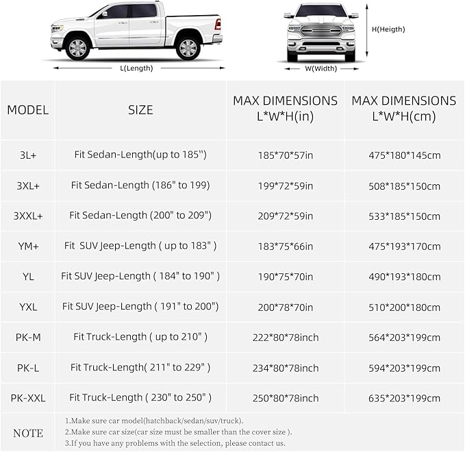 6-Layer Car Cover Waterproof All Weather for Automobiles,Universal Fit for Truck,Outdoor Full Cover Rain Sun UV Protection with Zipper Cotton,Fit Truck-Length (230" to 250")