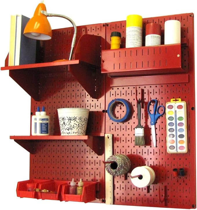 Wall Control Craft & Hobby Pegboard Organizer Storage Kit with Red Pegboard and Red Accessories