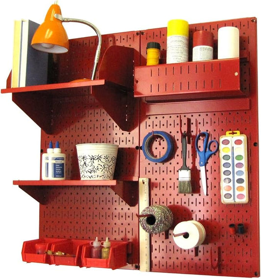 Wall Control Craft & Hobby Pegboard Organizer Storage Kit with Red Pegboard and Red Accessories