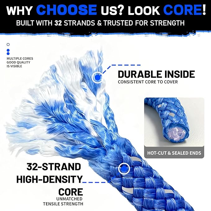 Kinetic Recovery Rope (Reflective) | 1.25in x 30ft 56,000Lbs Heavy Duty, 35% Elasticity Tow Rope - Offroad Snatch Strap for 4x4 Truck SUV UTV ATV Jeep