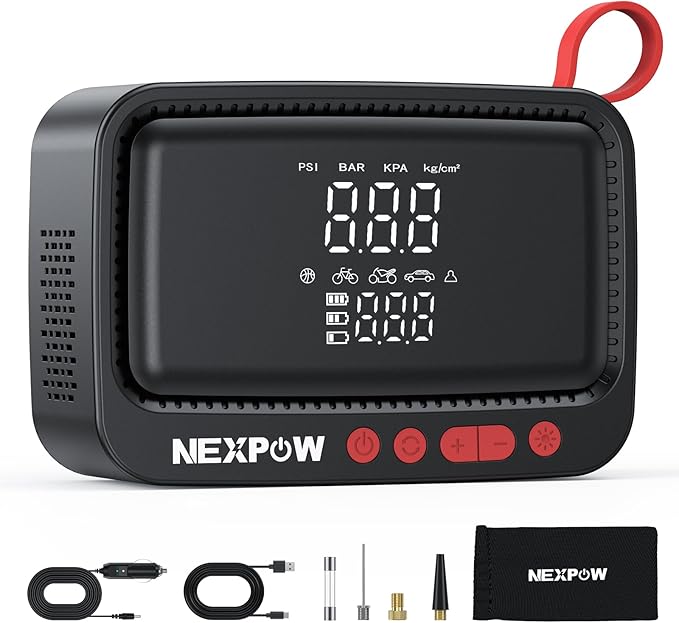 NEXPOW Tire Inflator Portable Air Compressor - Air Pump for Car Tires with 12V DC Power Adapter, 150PSI Electric Tire Pump for SUV, Motorcycle, Bicycle, Basketball, Fast Inflation with Auto Shut-Off