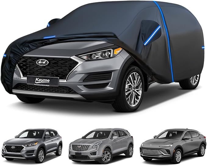 Kayme SUV Car Cover Custom Fit for Hyundai Tucson, Cadillac XT5, Buick Envista, Windproof Upgraded & 100% Waterproof All-Weather Full Exterior Cover Rain Sun Snow Protector with Door Zipper, Towel