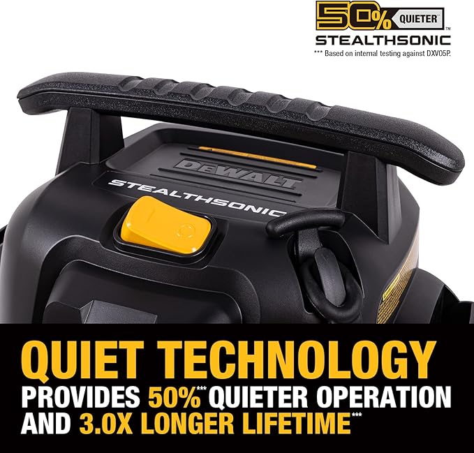 DEWALT 6 Gal Stealthsonic Shop Vacuum Wet and Dry, 5 Peak HP Poweful Suction Ultra-Quiet Vacuum Cleaner Bundle with 4PACK DXVA19-4101 Dust Bags - Ideal for Job Sites, Workshops & Garages