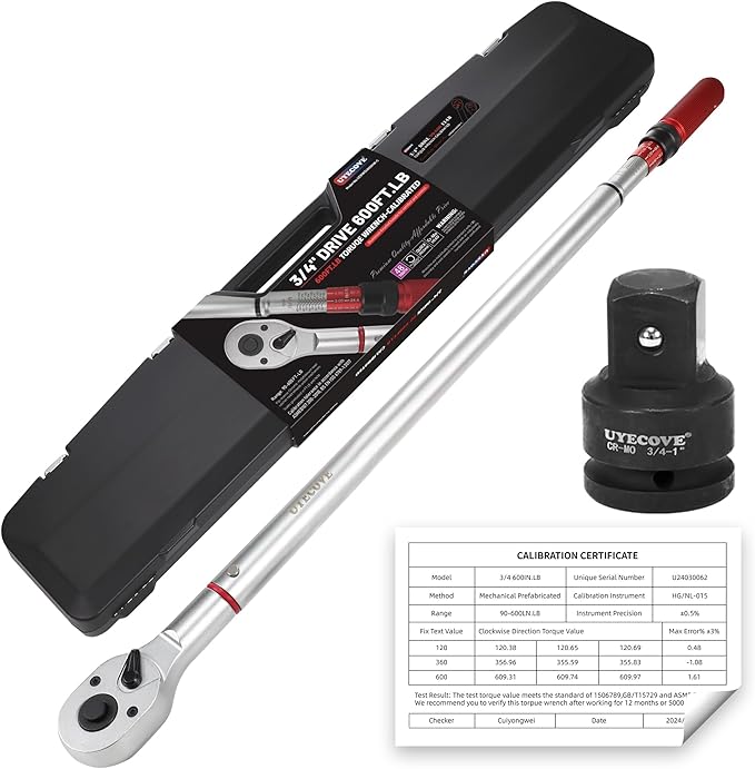 3/4 Inch Torque Wrench, 48 Tooth Torque Wrench 3/4 Drive 100-600FT.LB/135-815N.M with a Solid Storage Case