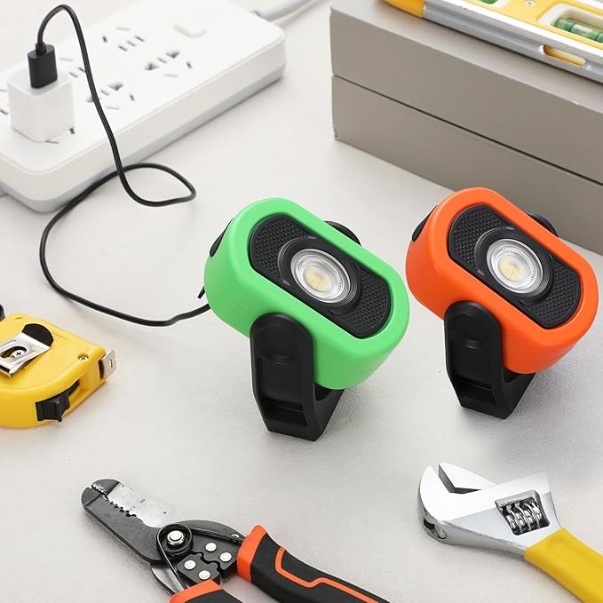 Retisee 2 Pack 780 Lumens Magnetic Work Light USB Rechargeable LED Flashlight Portable Inspection Light for Car Repair Emergency Lighting Mechanics Workshop (Orange,Green-2PK)