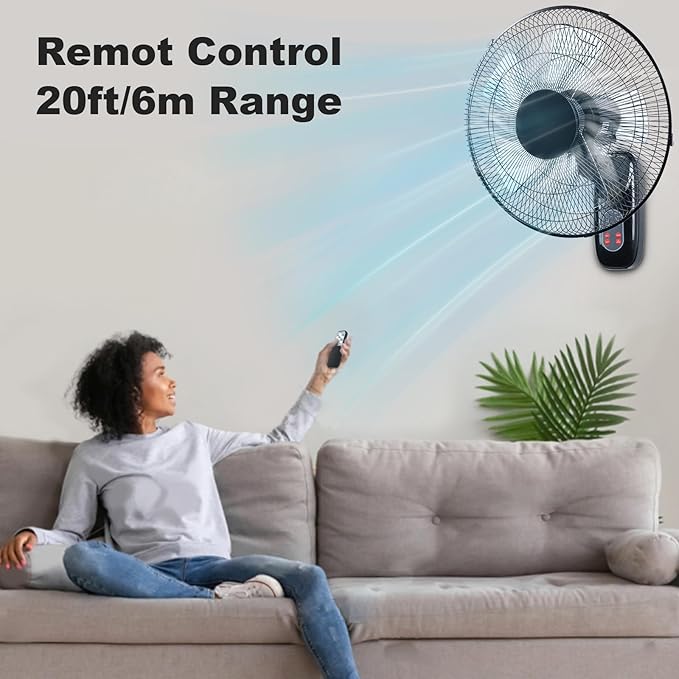Aotop 16 inch Wall Mount Fan with Remote Control - 2 Pack, 3-Speed and 3 Modes, Timer Function, Adjustable Head, Oscillating Fan for Home and Office - Black