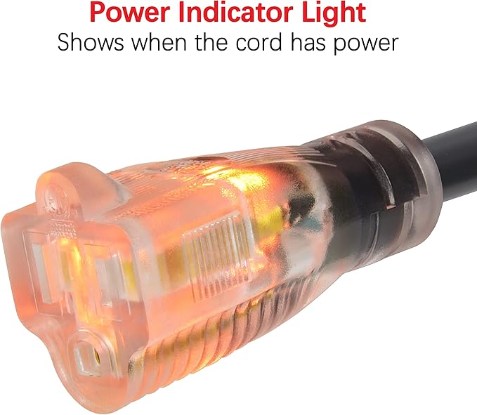 Clear Power Combo Pack 150ft 12/3 SJTW Black Outdoor Extension Cord w/Power Indicator Light & 2ft Black 3-Outlet Adapter w/Power Indicator Light, CP10223