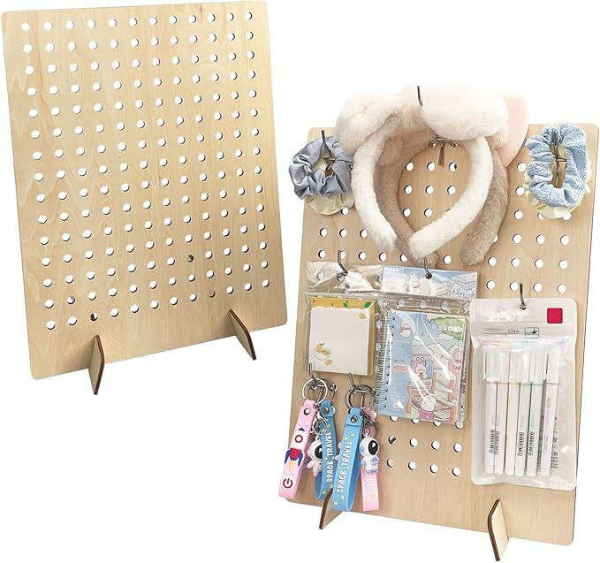 AAiphuwew 2 Pack Wooden Pegboard Display Stand for Jewelry, Craft Shows, Necklaces, Selling, Vendor Events, Tools, Keychain Peg Board Accessories Rack Organizer