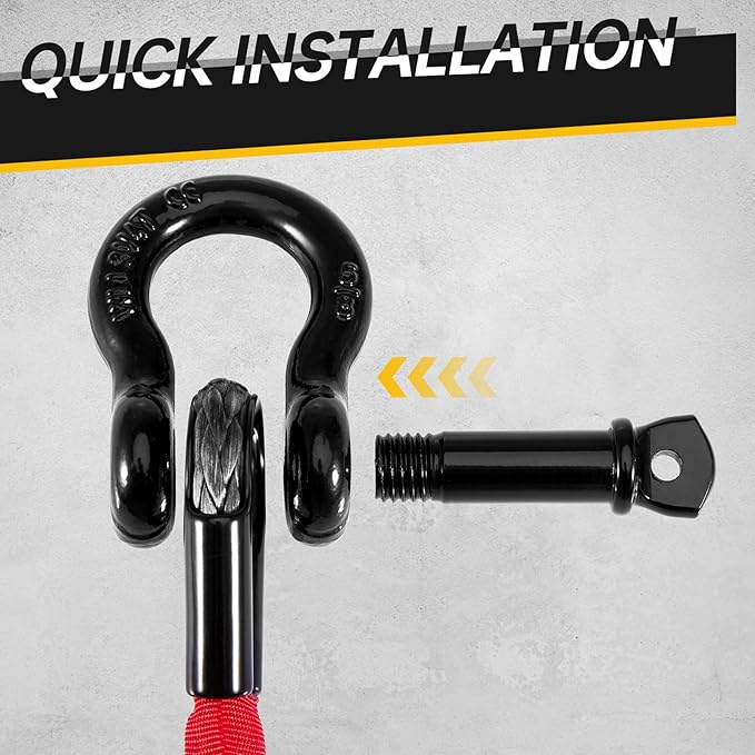 4FT Recovery Strap ATV UTV 18000lb with D Ring Shackle and Winch Hook Synthetic Tow Recovery Rope with Loops Premium Mudding Accessories