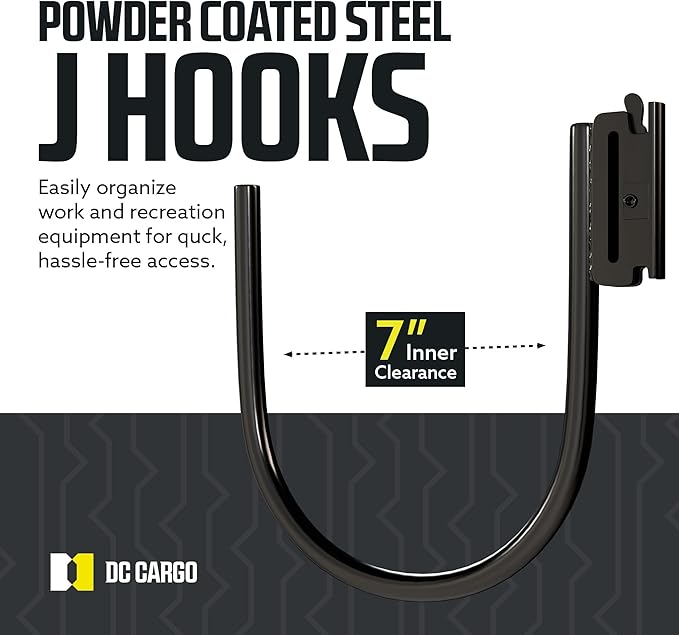 DC Cargo - E Track J Hooks (7" - 10 Pack) - Large Heavy Duty Accessories - Hanging Hooks for Your ETrack Rail System - Use in Enclosed Trailers, Box Trucks, Vans, Garage, Workshop & Warehouse