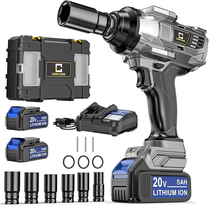 Cordless Impact Wrench Compatible with Dewalt Battery, 900FT-LBS Brushless Electric Impact Gun Includes LED Work Light, 2100RPM High Torque Impact Driver, with 2 * 5AH battery 3A 60W Fast Charger