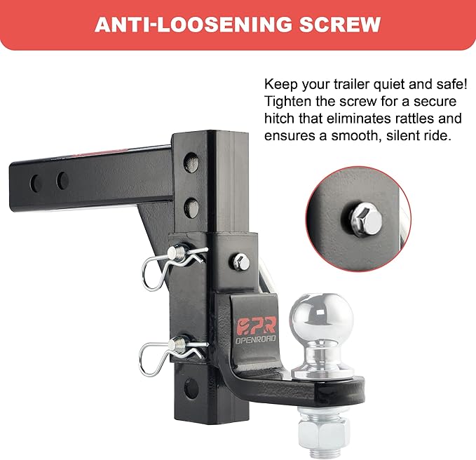 OPENROAD Adjustable Trailer Hitch Ball Mount, Fits 2-Inch Receiver, 1-Inch Hole, 7500lbs, 9-1/2" Drop/ 8-1/4" Rise Drop Hitch, Tow Hitch for Heavy Duty Truck with Secure Screw-in Pin & R-Clip